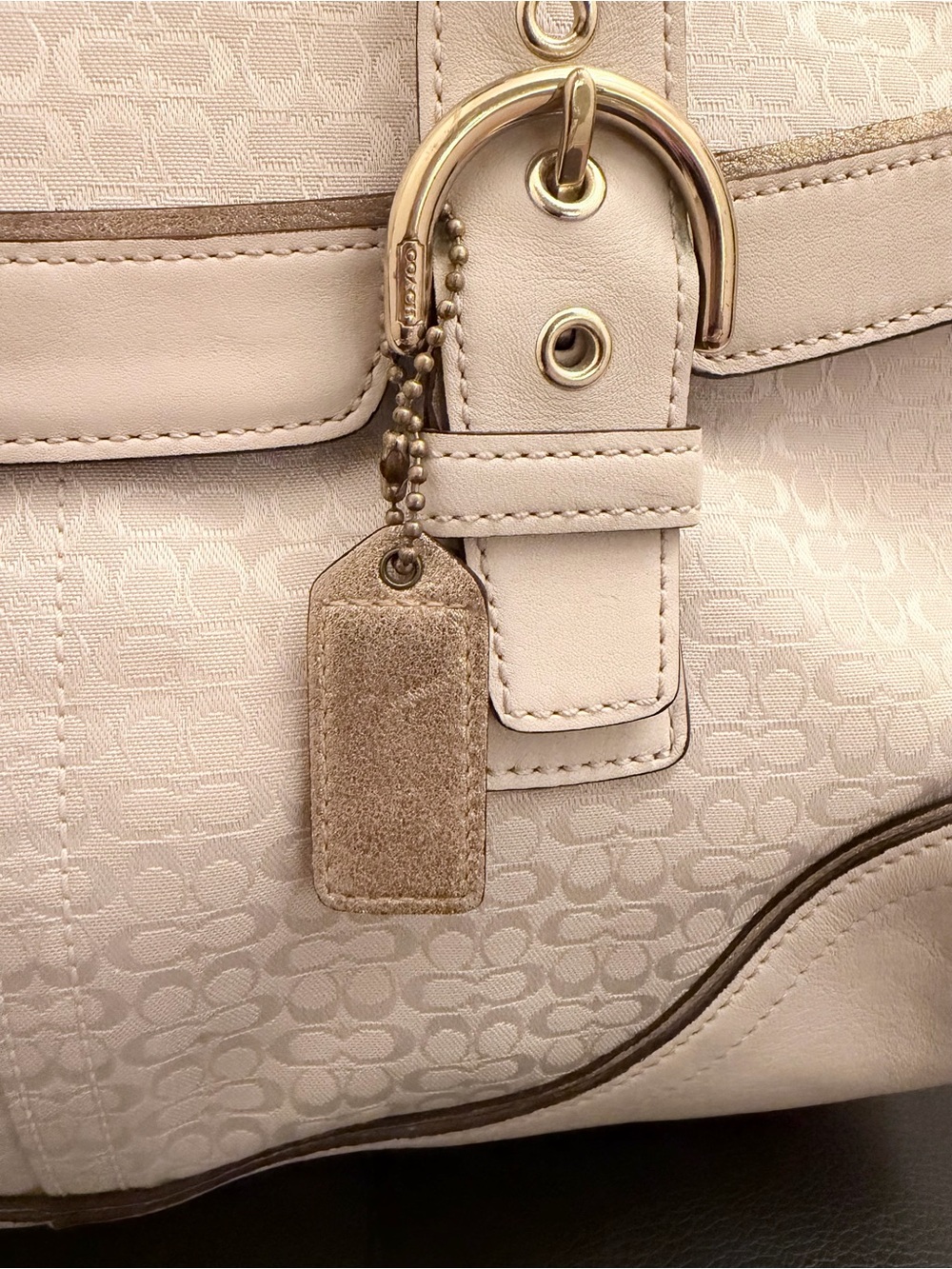 Vintage Coach Flap Satchel Cream Signature C Canvas/Leather with Matching Wallet - Picture 5 of 16